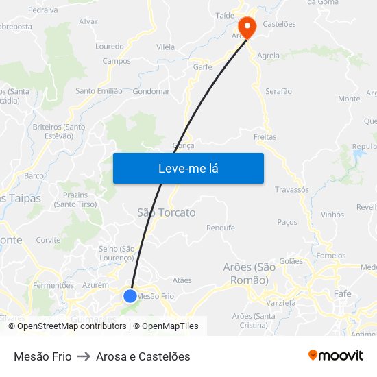 Mesão Frio to Arosa e Castelões map