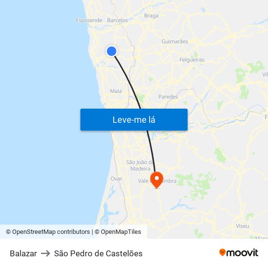 Balazar to São Pedro de Castelões map