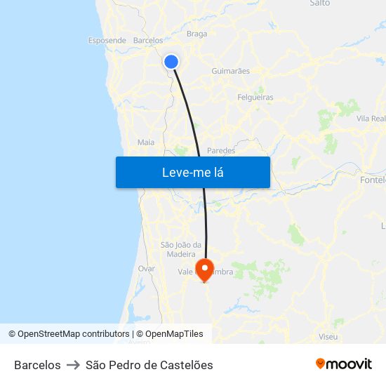 Barcelos to São Pedro de Castelões map
