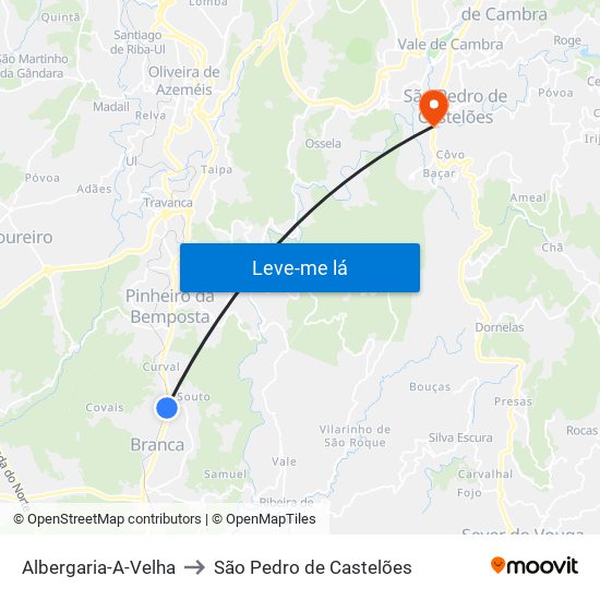 Albergaria-A-Velha to São Pedro de Castelões map