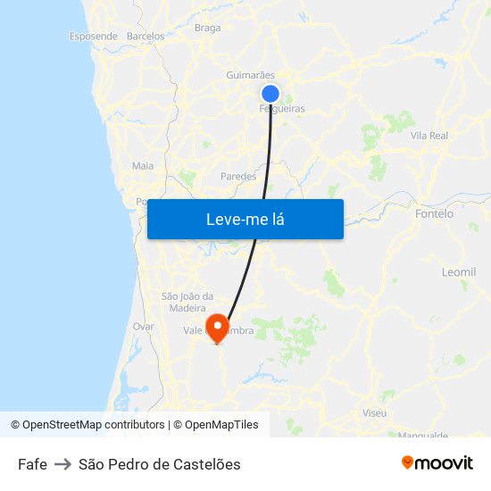Fafe to São Pedro de Castelões map