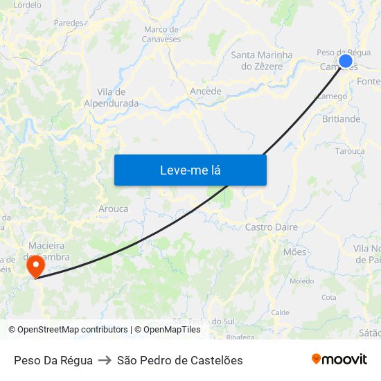 Peso Da Régua to São Pedro de Castelões map