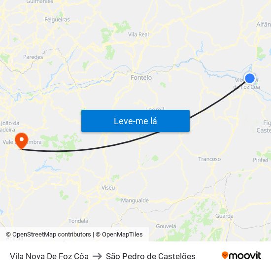 Vila Nova De Foz Côa to São Pedro de Castelões map