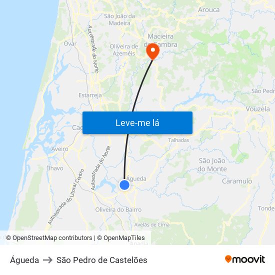 Águeda to São Pedro de Castelões map