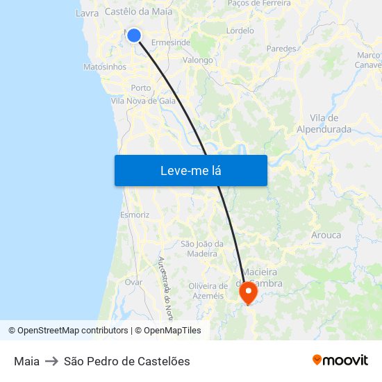 Maia to São Pedro de Castelões map