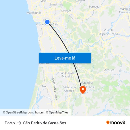 Porto to São Pedro de Castelões map