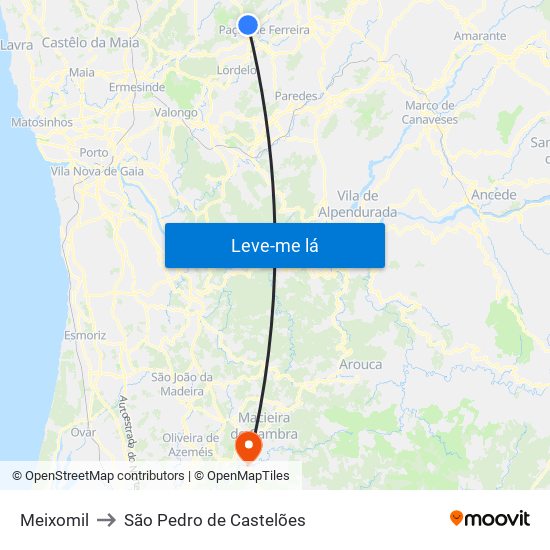 Meixomil to São Pedro de Castelões map