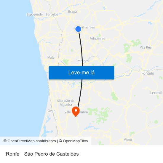 Ronfe to São Pedro de Castelões map