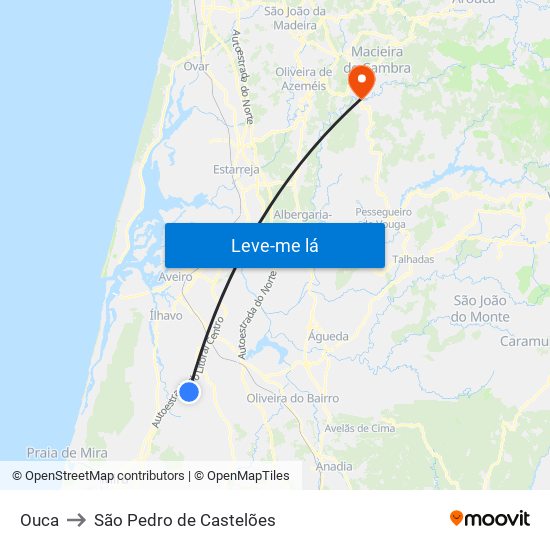 Ouca to São Pedro de Castelões map