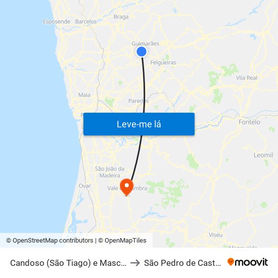 Candoso (São Tiago) e Mascotelos to São Pedro de Castelões map