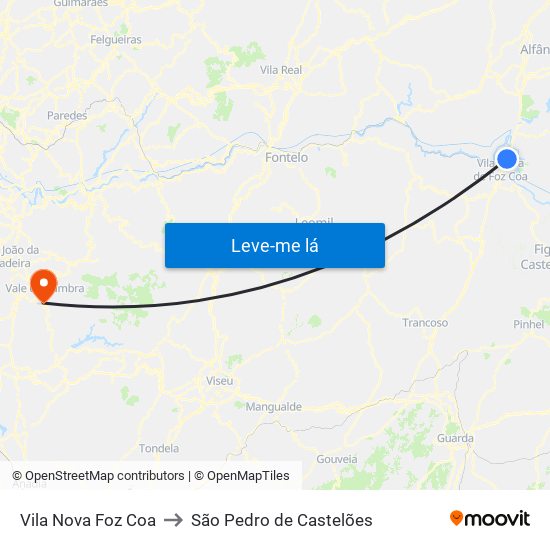 Vila Nova Foz Coa to São Pedro de Castelões map