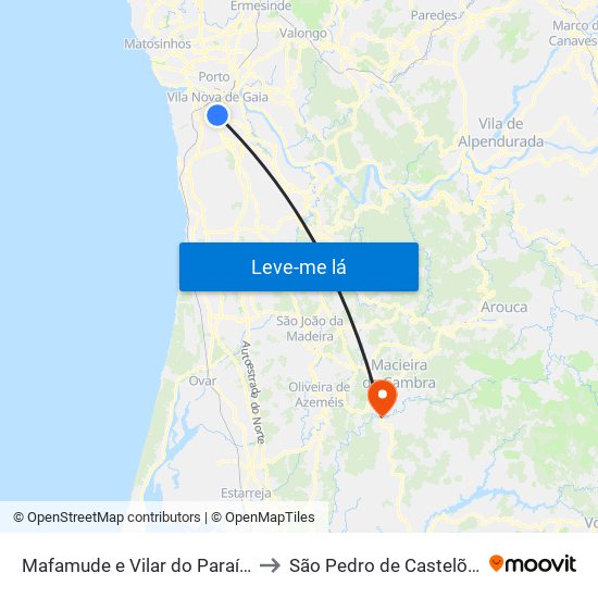 Mafamude e Vilar do Paraíso to São Pedro de Castelões map