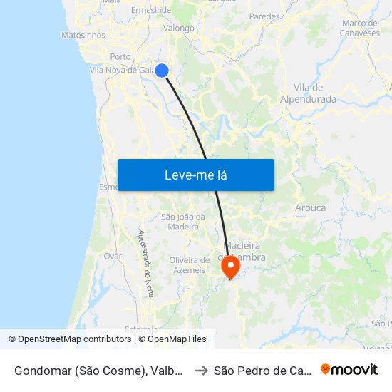 Gondomar (São Cosme), Valbom e Jovim to São Pedro de Castelões map