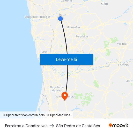 Ferreiros e Gondizalves to São Pedro de Castelões map