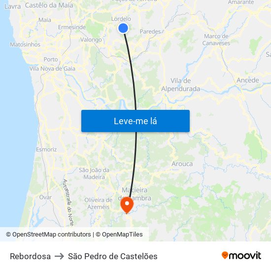 Rebordosa to São Pedro de Castelões map