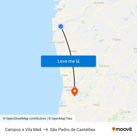 Campos e Vila Meã to São Pedro de Castelões map