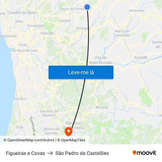 Figueiras e Covas to São Pedro de Castelões map