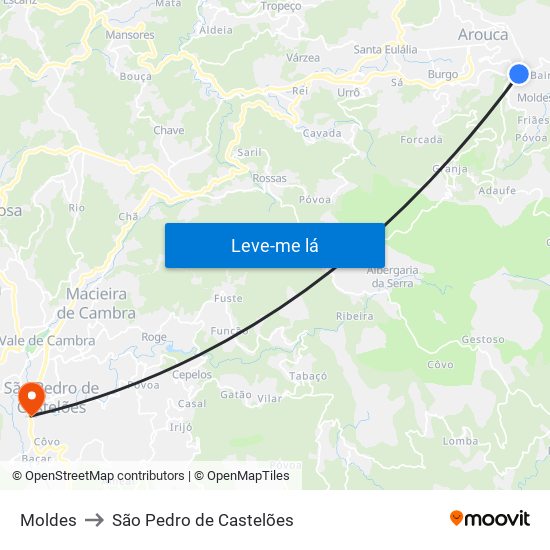 Moldes to São Pedro de Castelões map