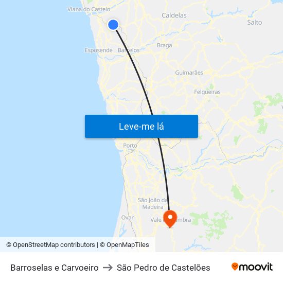 Barroselas e Carvoeiro to São Pedro de Castelões map