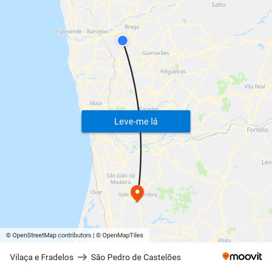 Vilaça e Fradelos to São Pedro de Castelões map