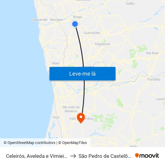 Celeirós, Aveleda e Vimieiro to São Pedro de Castelões map