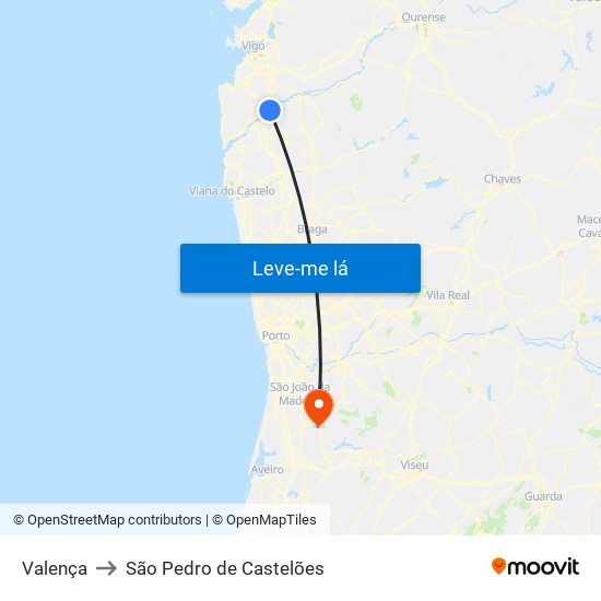 Valença to São Pedro de Castelões map