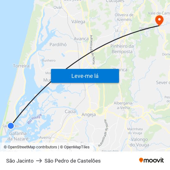 São Jacinto to São Pedro de Castelões map