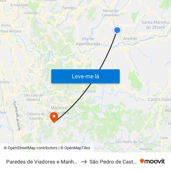 Paredes de Viadores e Manhuncelos to São Pedro de Castelões map