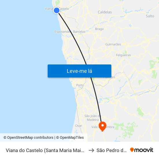 Viana do Castelo (Santa Maria Maior e Monserrate) e Meadela to São Pedro de Castelões map