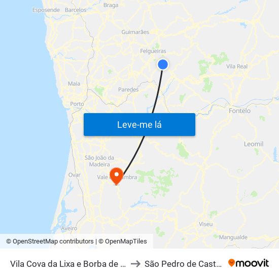 Vila Cova da Lixa e Borba de Godim to São Pedro de Castelões map