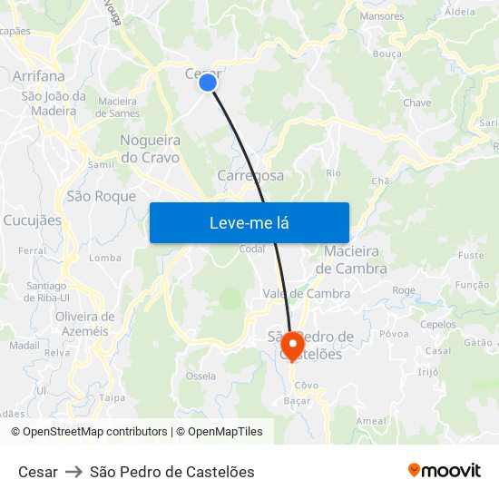 Cesar to São Pedro de Castelões map