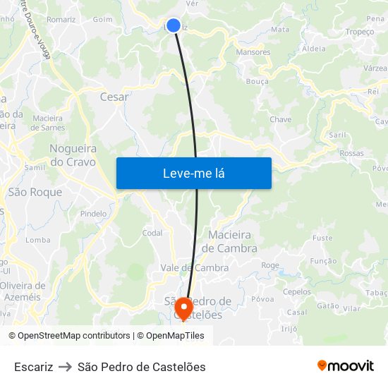 Escariz to São Pedro de Castelões map