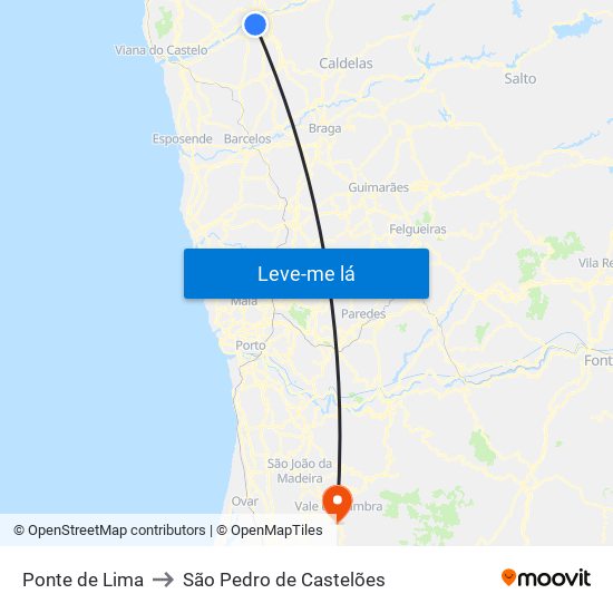 Ponte de Lima to São Pedro de Castelões map