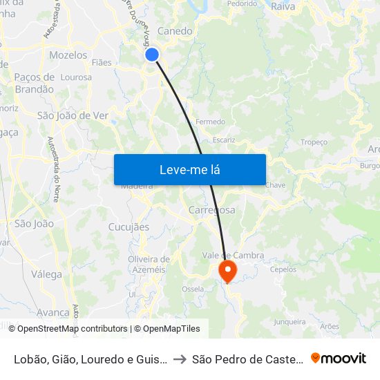 Lobão, Gião, Louredo e Guisande to São Pedro de Castelões map