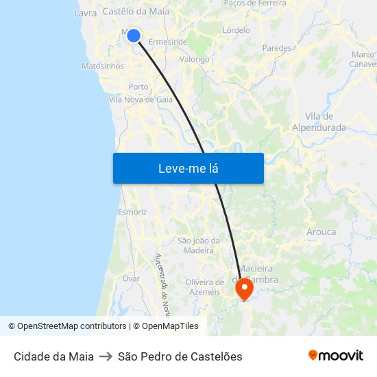 Cidade da Maia to São Pedro de Castelões map