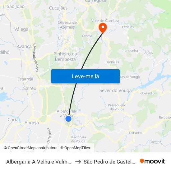 Albergaria-A-Velha e Valmaior to São Pedro de Castelões map