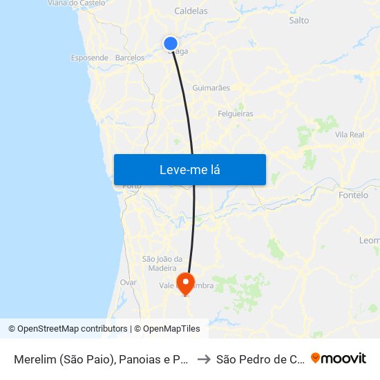 Merelim (São Paio), Panoias e Parada de Tibães to São Pedro de Castelões map