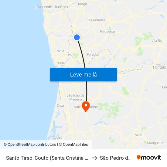 Santo Tirso, Couto (Santa Cristina e São Miguel) e Burgães to São Pedro de Castelões map