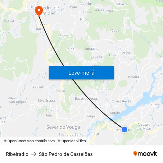 Ribeiradio to São Pedro de Castelões map