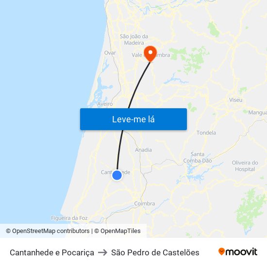 Cantanhede e Pocariça to São Pedro de Castelões map