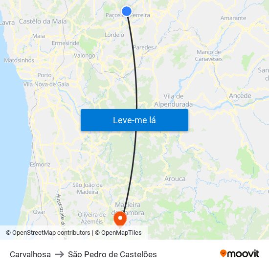 Carvalhosa to São Pedro de Castelões map