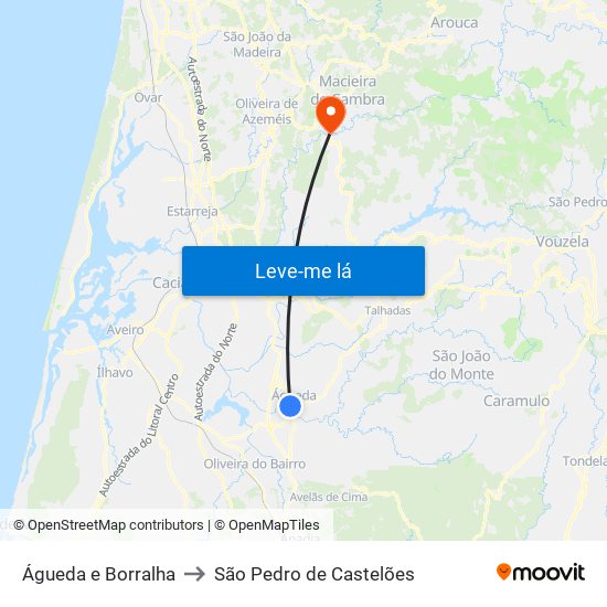 Águeda e Borralha to São Pedro de Castelões map