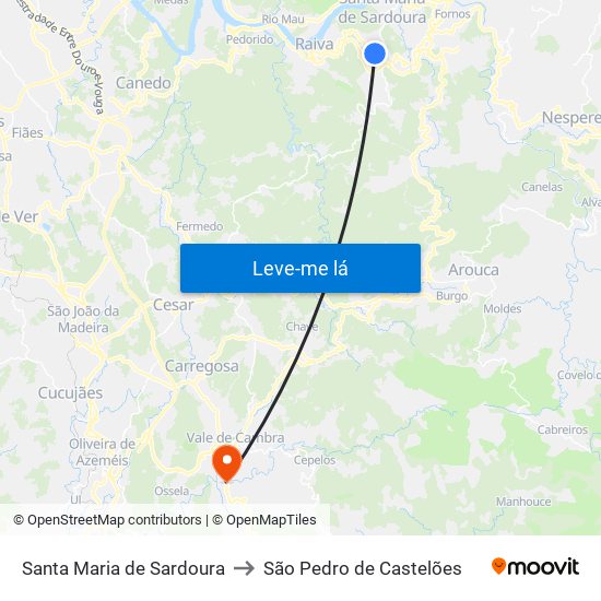 Santa Maria de Sardoura to São Pedro de Castelões map