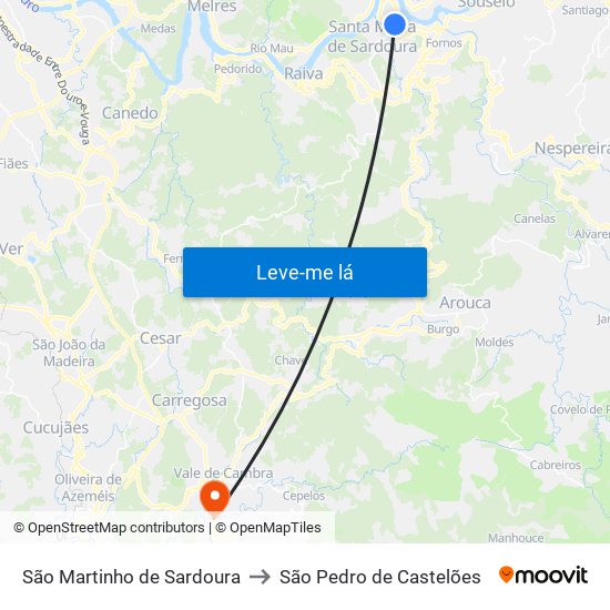 São Martinho de Sardoura to São Pedro de Castelões map