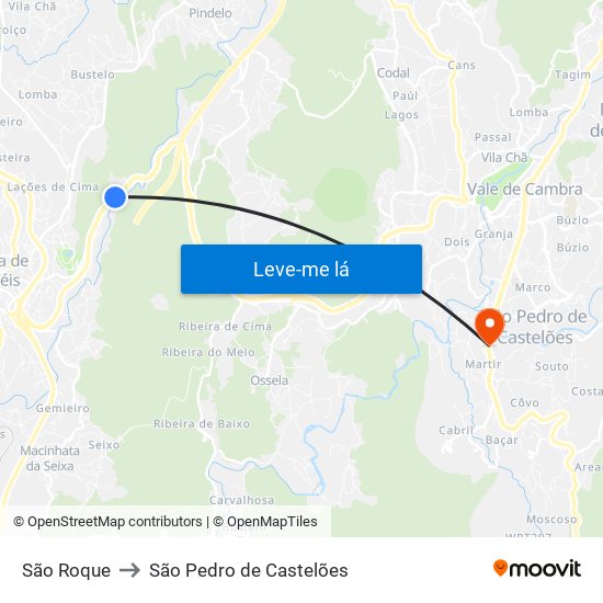 São Roque to São Pedro de Castelões map