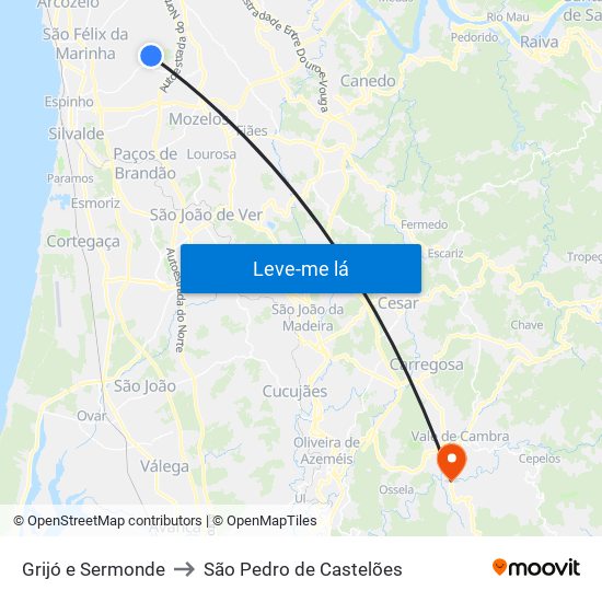 Grijó e Sermonde to São Pedro de Castelões map