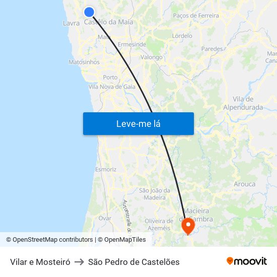 Vilar e Mosteiró to São Pedro de Castelões map