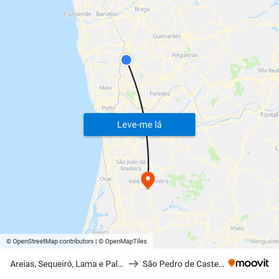 Areias, Sequeiró, Lama e Palmeira to São Pedro de Castelões map