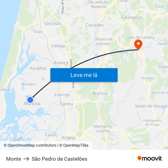 Monte to São Pedro de Castelões map