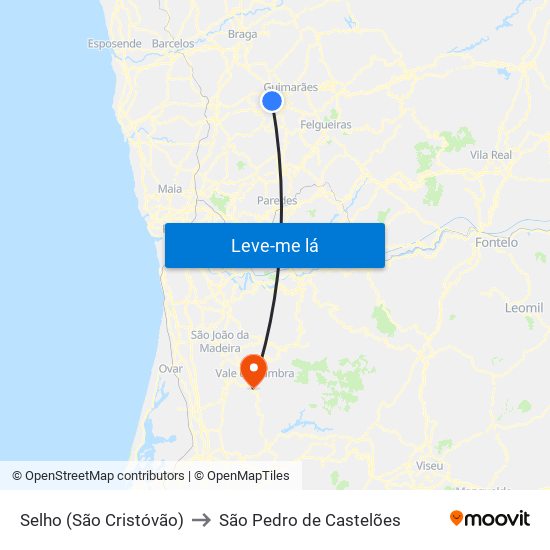 Selho (São Cristóvão) to São Pedro de Castelões map